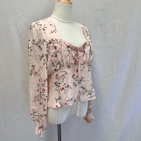Intermix Chiara Printed Pink Floral Sweetheart Top 100% silk Size 8 - Picture 11 of 16